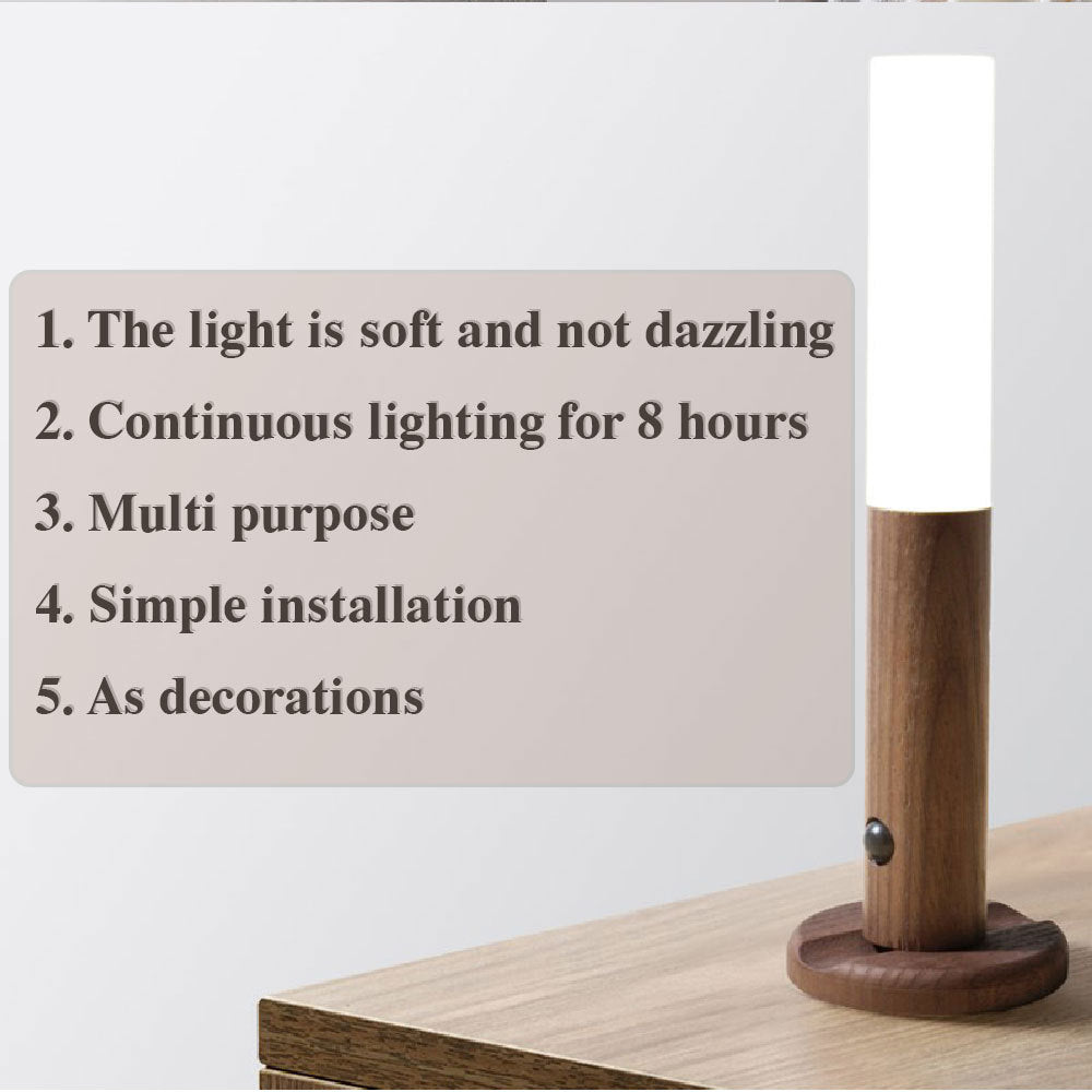 Wireless Magnetic LED Night Light – USB Rechargeable, PIR Motion Sensor, Wooden Finish for Hallways, Closets, Porch